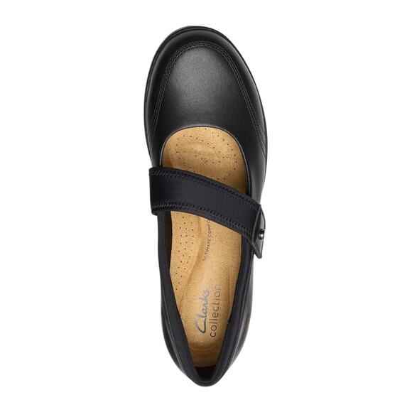 Clarks Women's Suttyn May Leather Wedge Heel Mary Jane Pumps Black Size 8 1/2 W - Picture 4 of 5